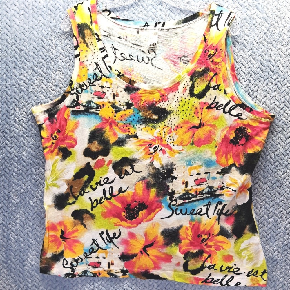 Thomas & Olivia Floral Rhinestone Tank Top 1X La Vie Est Belle Sweet Life Cotton